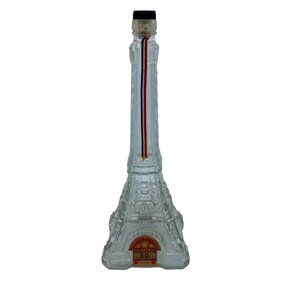 Vintage Eiffel Tower Shaped Glass Bottle Decanter 14" Barware With Ribbon Accent